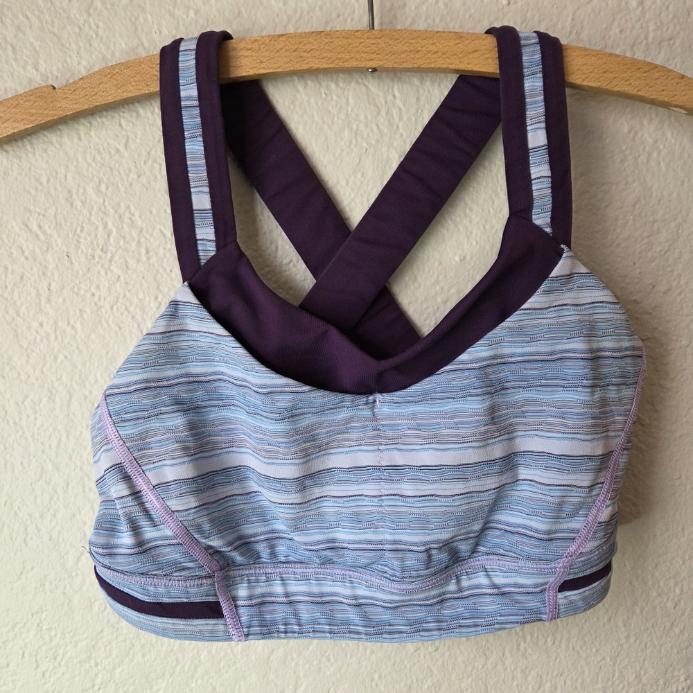 Lululemon Rack Pack Sport Bra Sz 6 Wave Twist Lila Blue Caspian Cross Back
